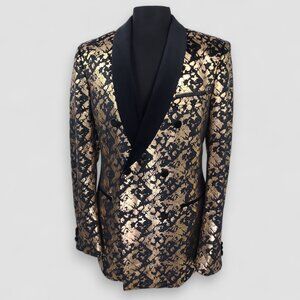 Linea Uomo Men's 42L Gold Black Tuxedo Blazer Jacket